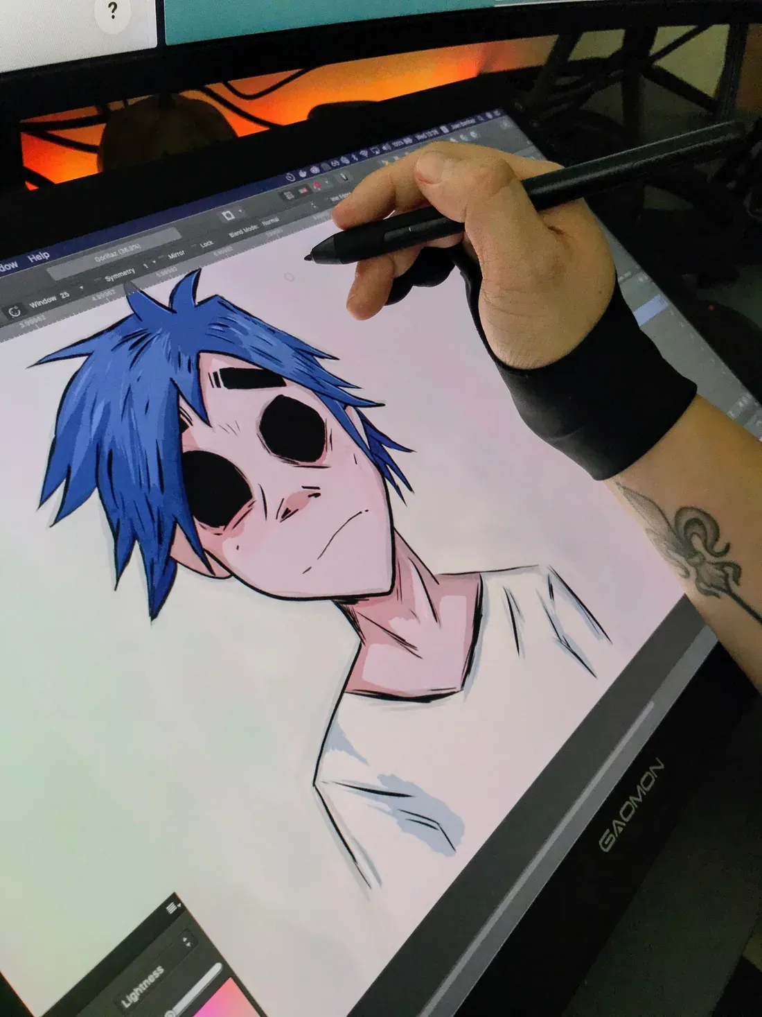Digital illustration work on a drawing tablet.