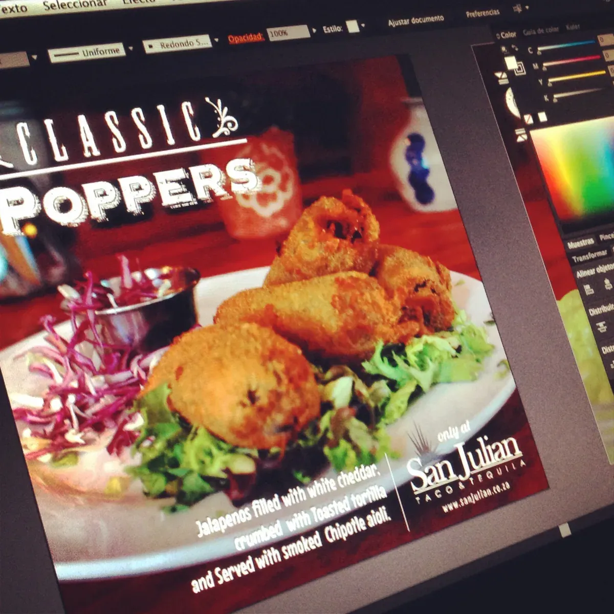 A restaurant website design open in a graphics editor.